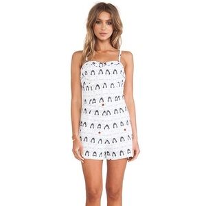 Rachel Antonoff Dressler Print Happy Boobs Romper Jenny Jumper Black White